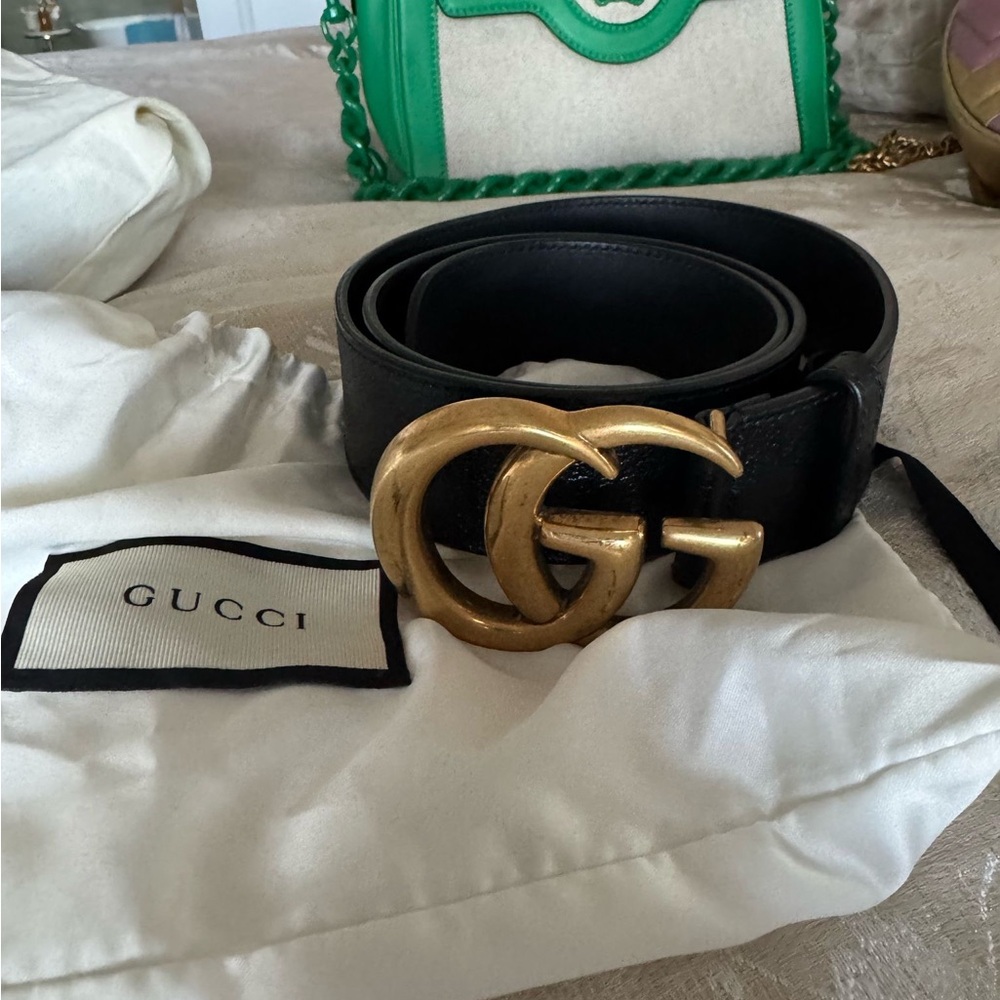 Gucci Black Leather Belt with Gold Buckle